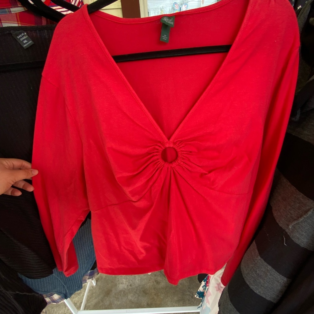 Chic Red V-Neck Top